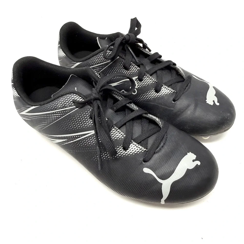 Puma Attancanto FG/AG Kids Soccer Cleats Black Silver 107480-01 Size 3.5Y